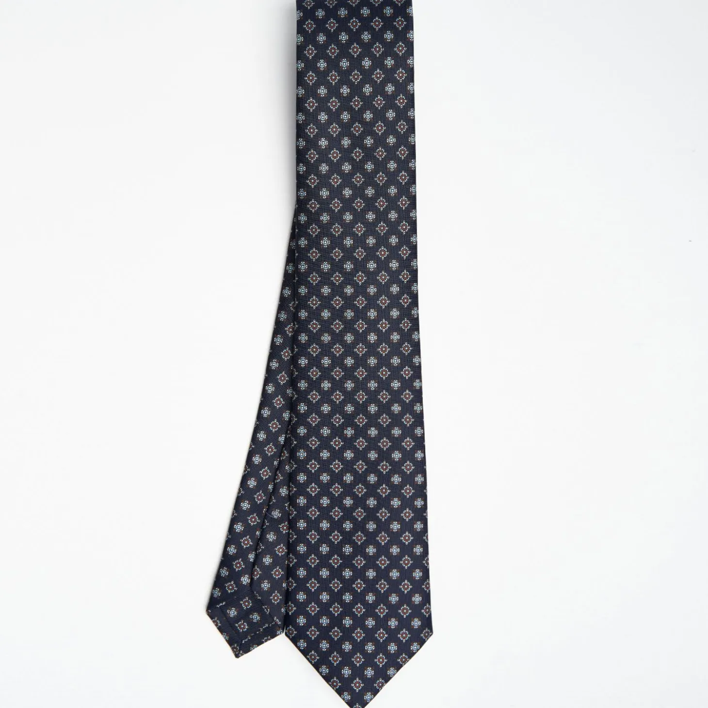 Dark Blue Sartorial Classic Silk Tie Large Flower Pattern