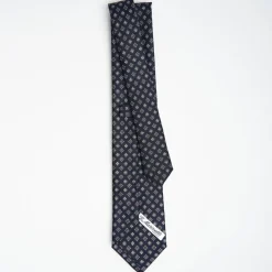 Dark Blue Sartorial Classic Silk Tie Large Flower Pattern