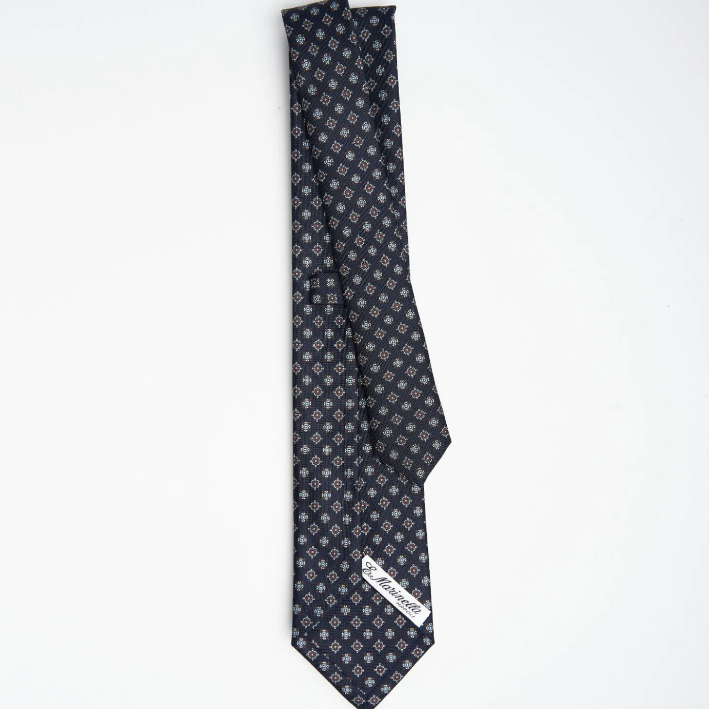 Dark Blue Sartorial Classic Silk Tie Large Flower Pattern