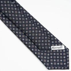 Dark Blue Sartorial Classic Silk Tie Large Flower Pattern
