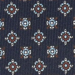 Dark Blue Sartorial Classic Silk Tie Large Flower Pattern