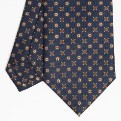 Dark Blue Sartorial Classic Silk Tie Large Flower Pattern