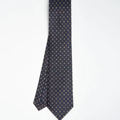 Dark Blue Sartorial Classic Silk Tie Large Flower Pattern