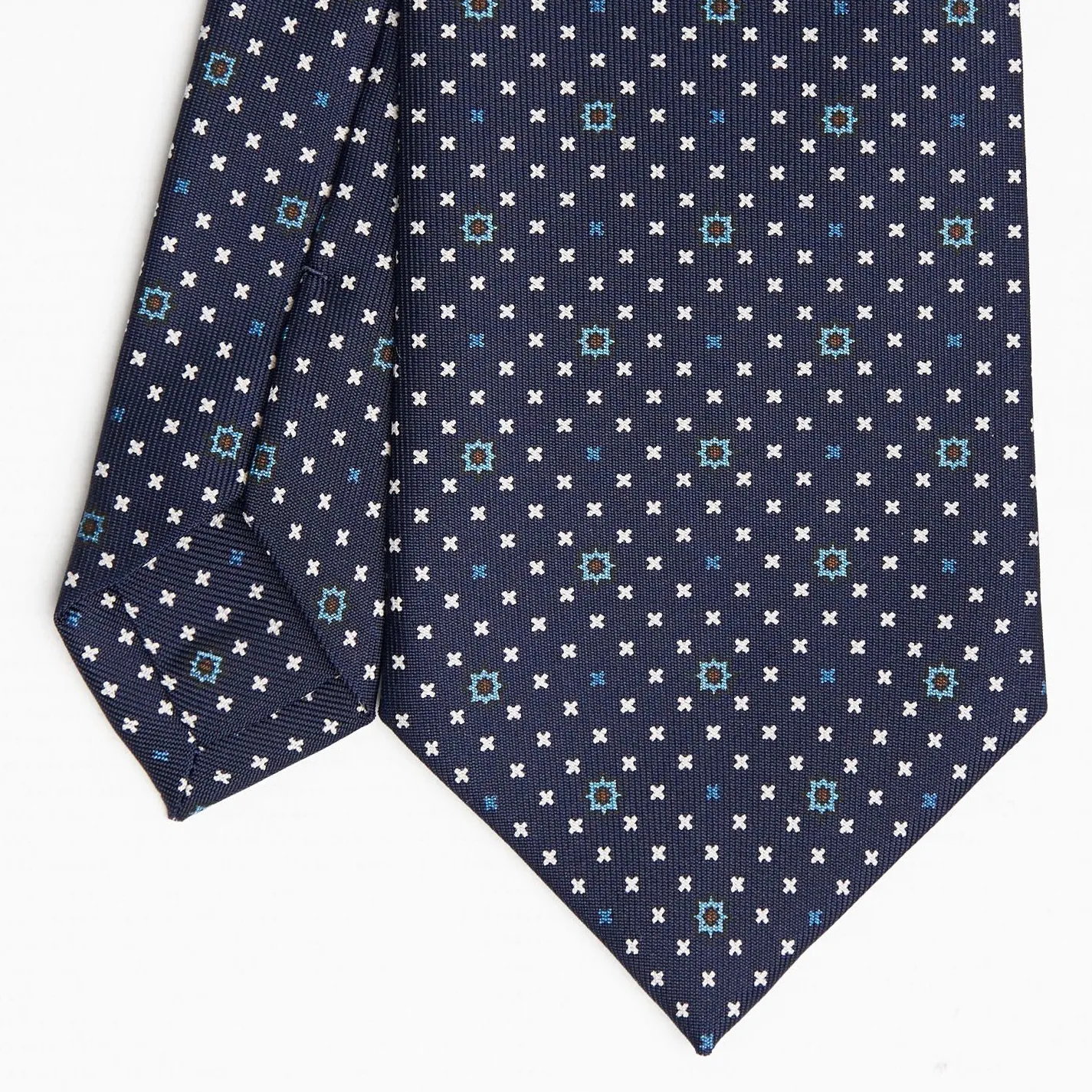 Dark Blue Sartorial Classic Silk Tie Small Flower Pattern