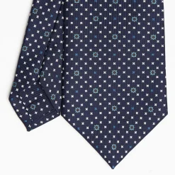 Dark Blue Sartorial Classic Silk Tie Small Flower Pattern