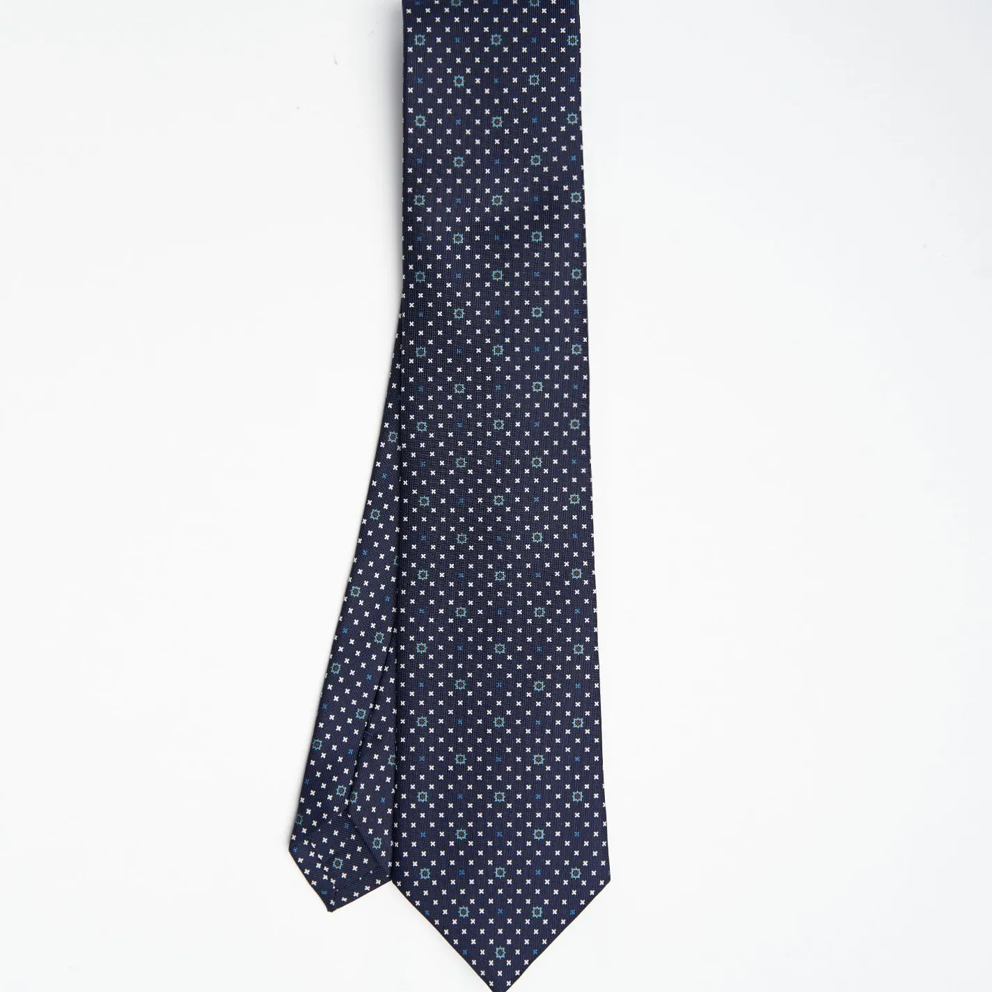 Dark Blue Sartorial Classic Silk Tie Small Flower Pattern