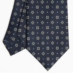 Dark Blue Sartorial Classic Silk Tie Large Flower Pattern