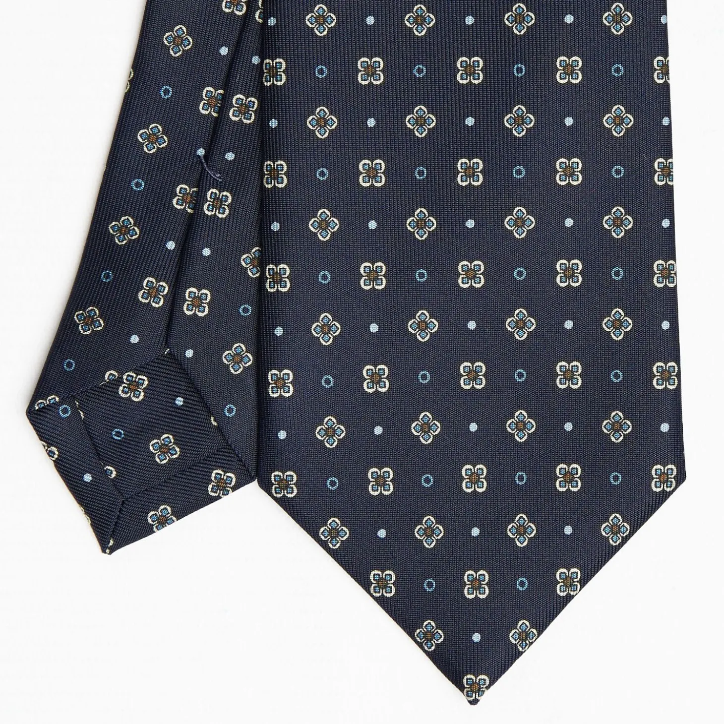 Dark Blue Sartorial Classic Silk Tie Large Flower Pattern