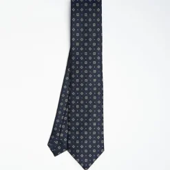 Dark Blue Sartorial Classic Silk Tie Large Flower Pattern