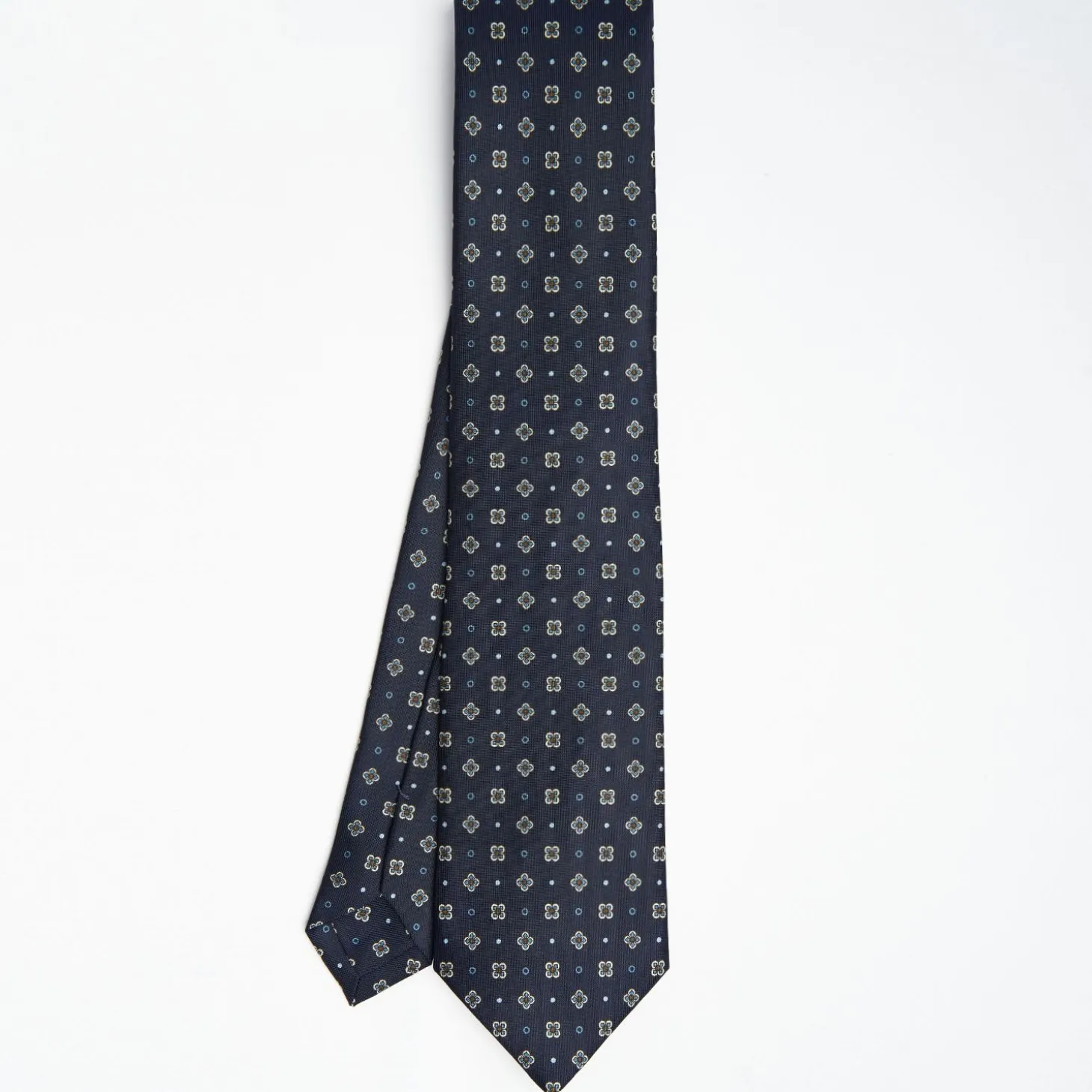 Dark Blue Sartorial Classic Silk Tie Large Flower Pattern
