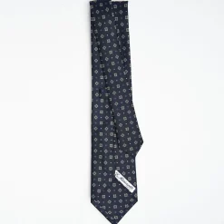 Dark Blue Sartorial Classic Silk Tie Large Flower Pattern