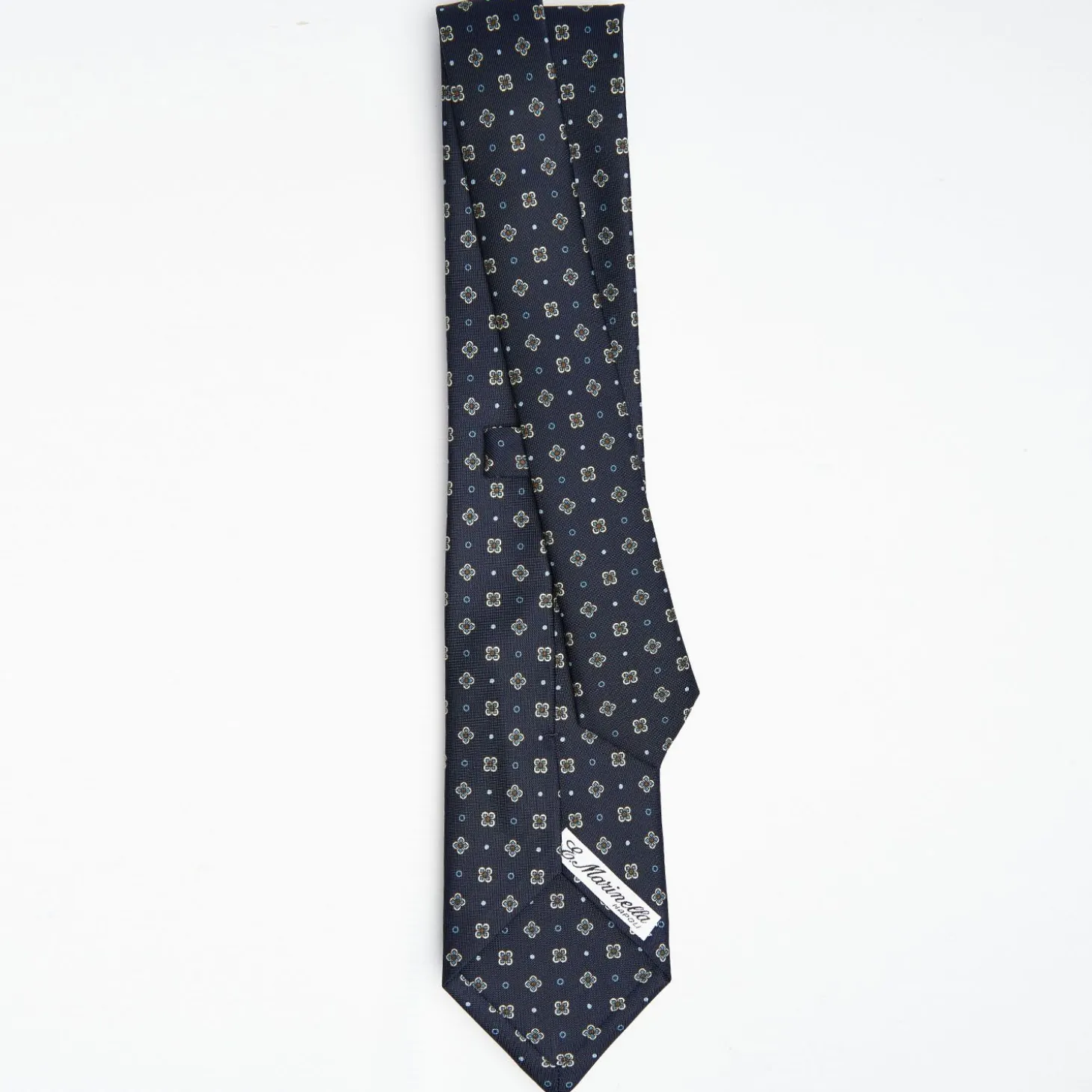 Dark Blue Sartorial Classic Silk Tie Large Flower Pattern