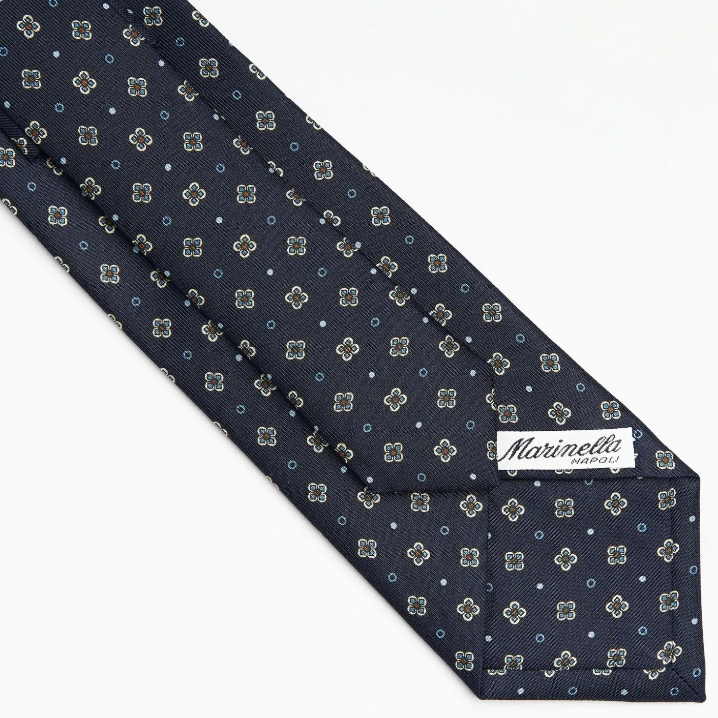 Dark Blue Sartorial Classic Silk Tie Large Flower Pattern