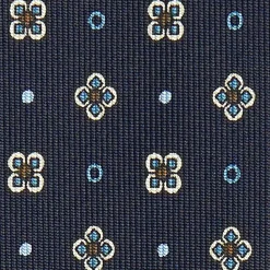 Dark Blue Sartorial Classic Silk Tie Large Flower Pattern