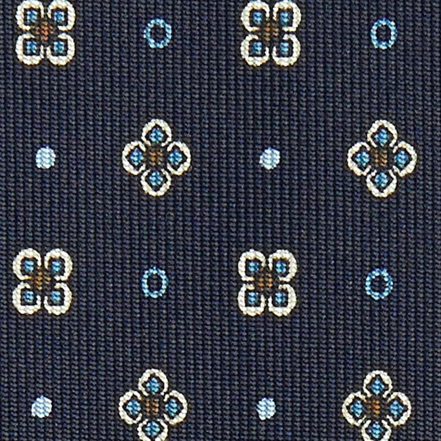 Dark Blue Sartorial Classic Silk Tie Large Flower Pattern