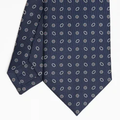 Dark Blue Sartorial Classic Silk Tie - Small Flower Pattern
