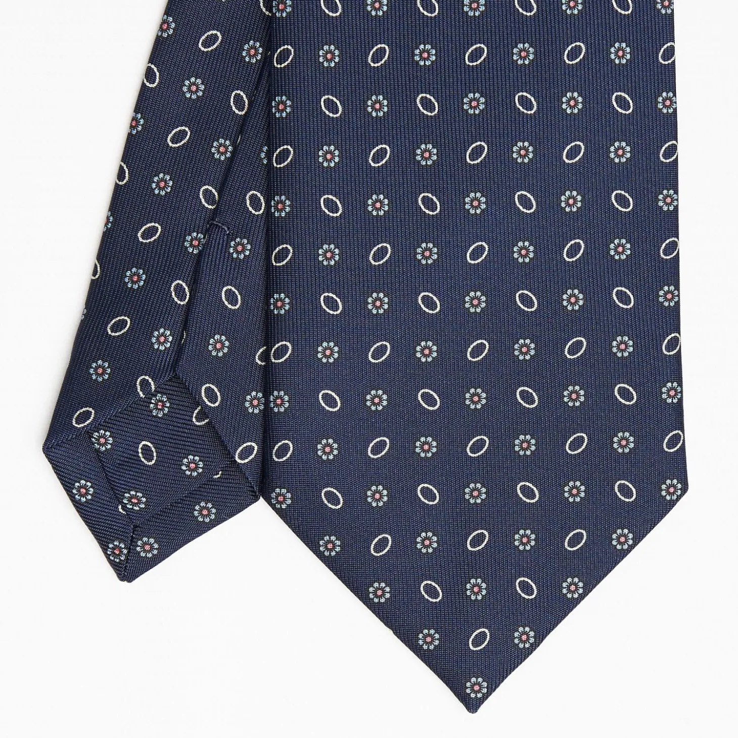 Dark Blue Sartorial Classic Silk Tie - Small Flower Pattern