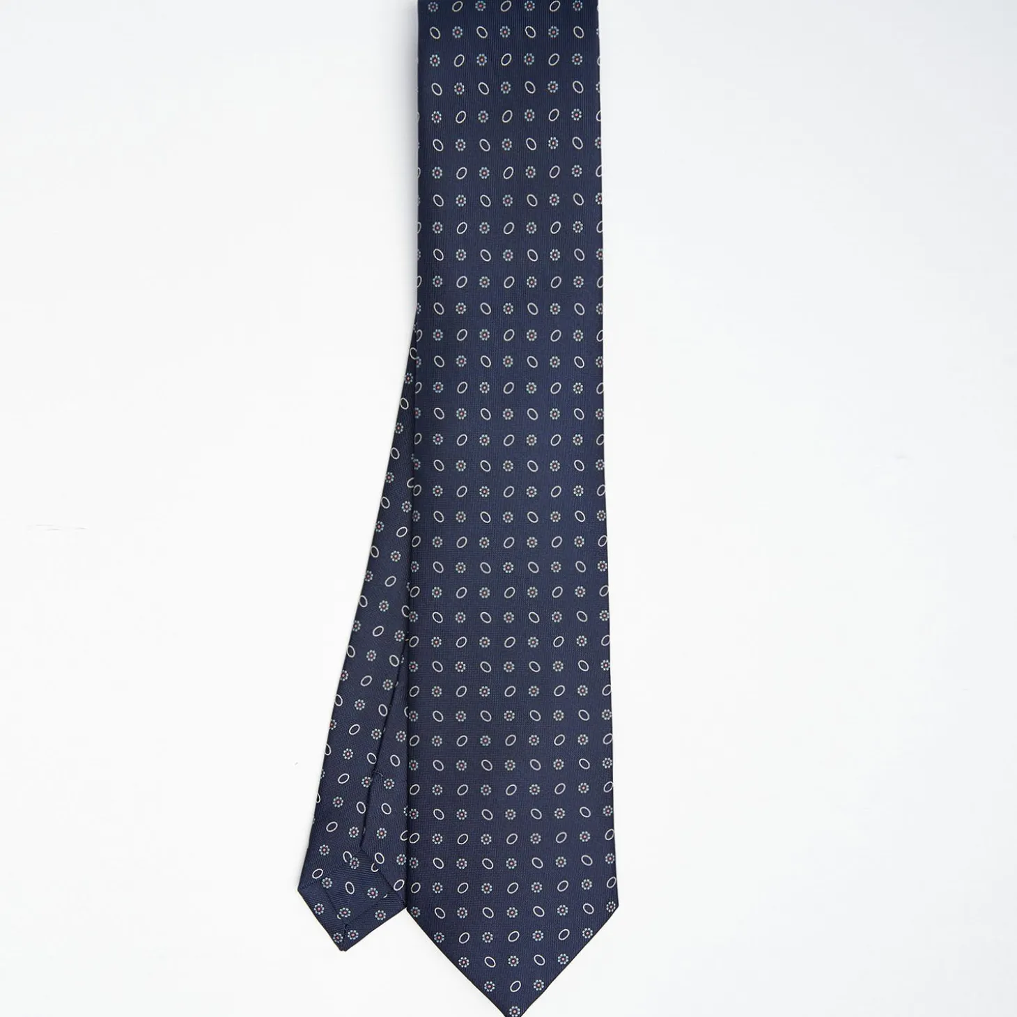 Dark Blue Sartorial Classic Silk Tie - Small Flower Pattern