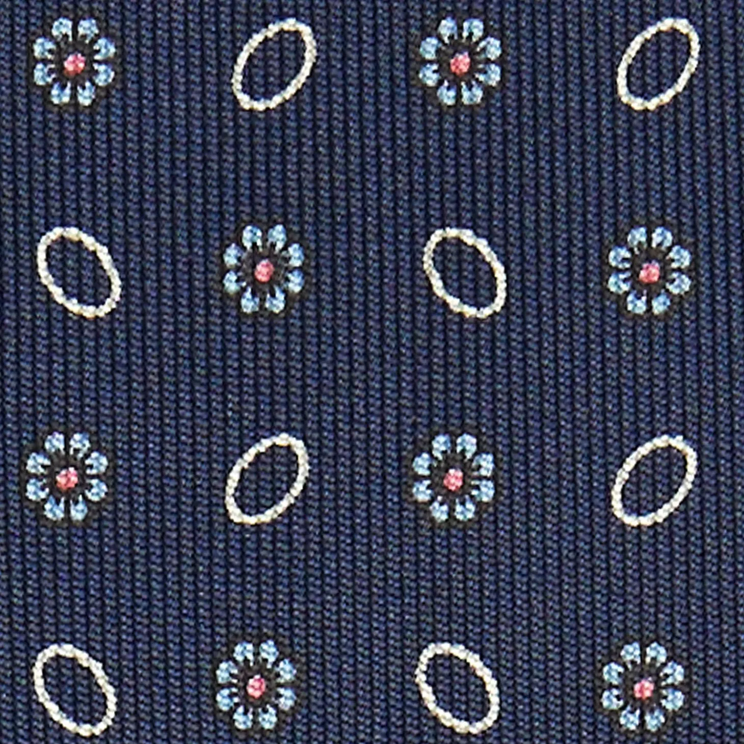 Dark Blue Sartorial Classic Silk Tie - Small Flower Pattern