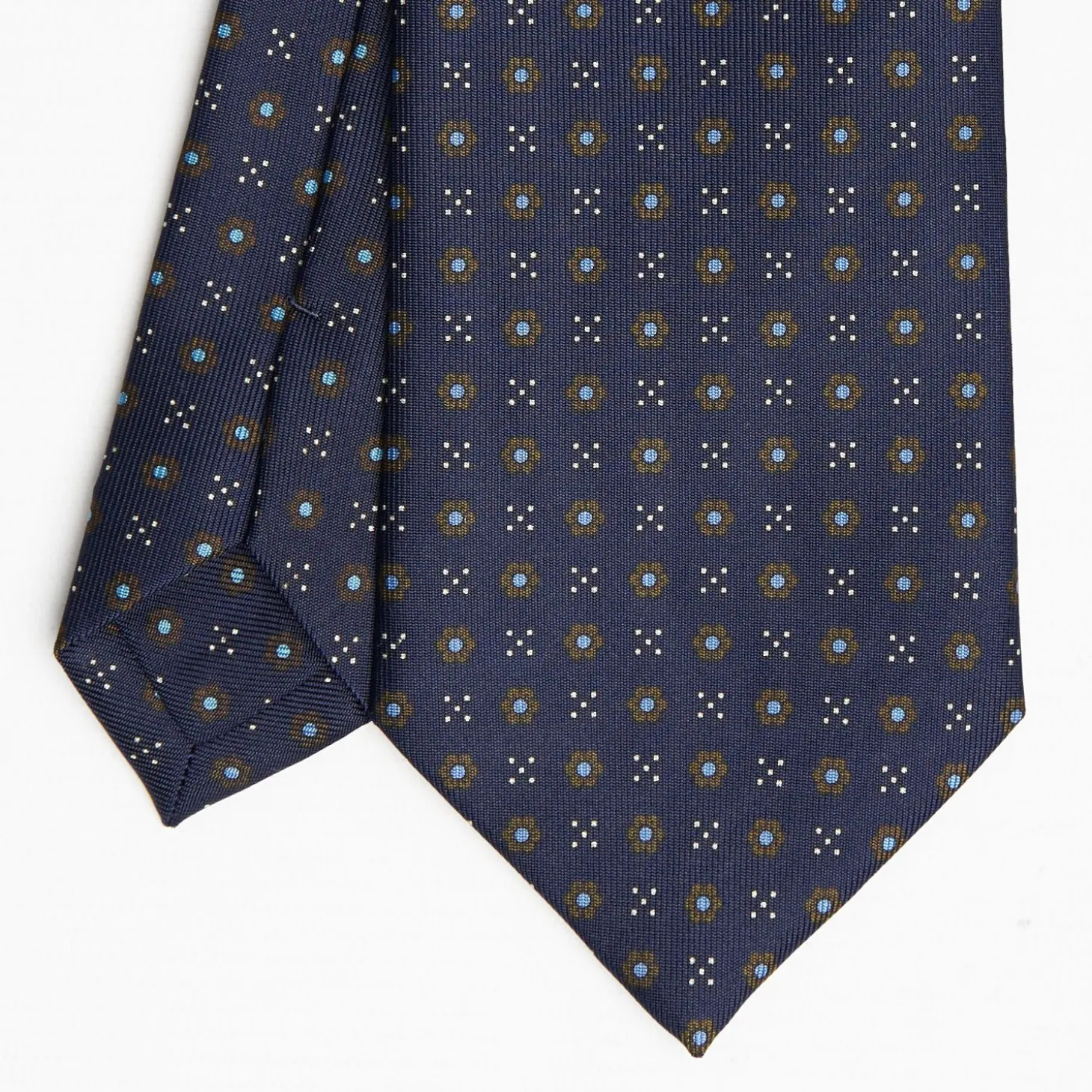 Dark Blue Sartorial Classic Silk Tie Small Flower Pattern