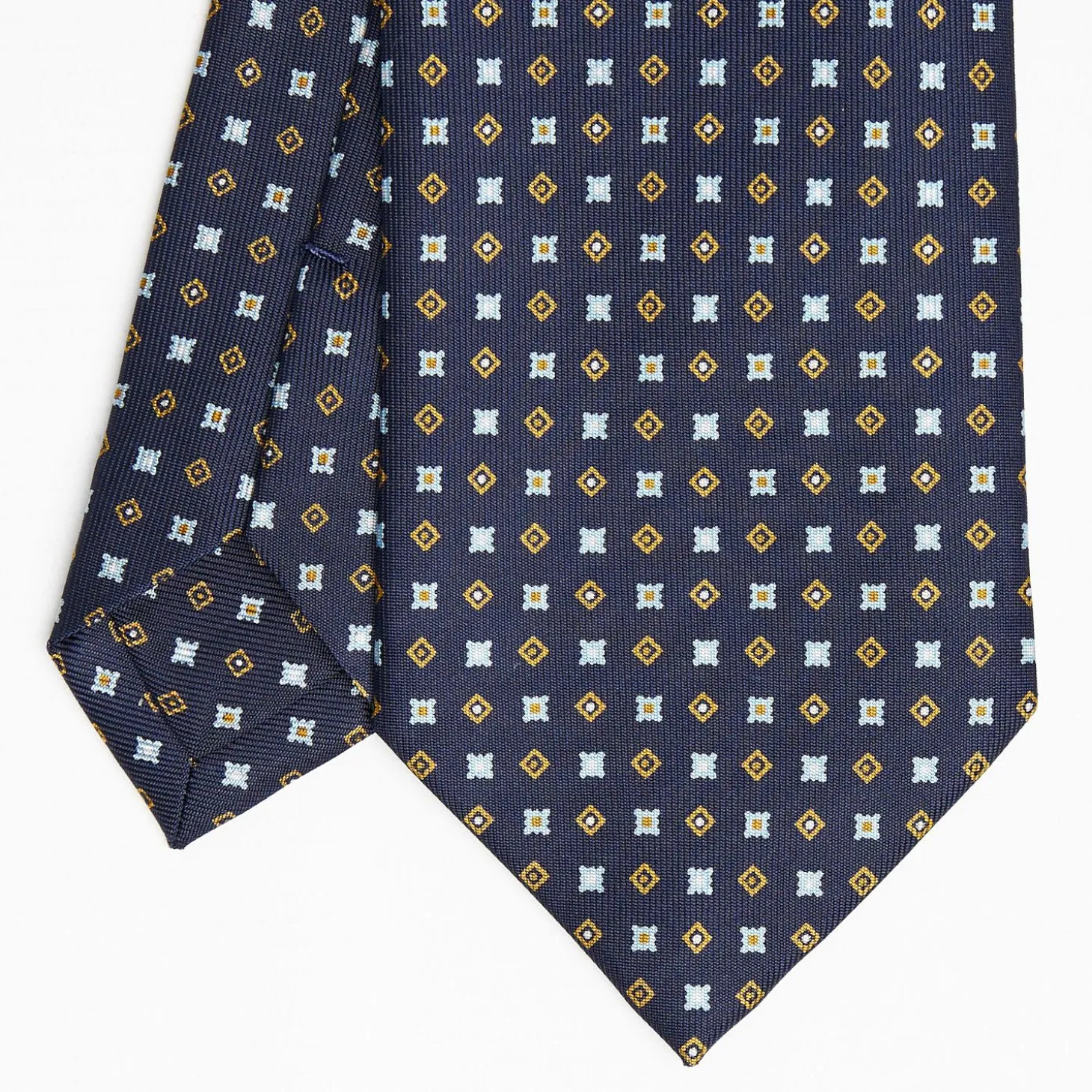 Dark Blue Sartorial Classic Silk Tie - Small Flower Pattern