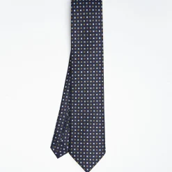 Dark Blue Sartorial Classic Silk Tie - Small Flower Pattern