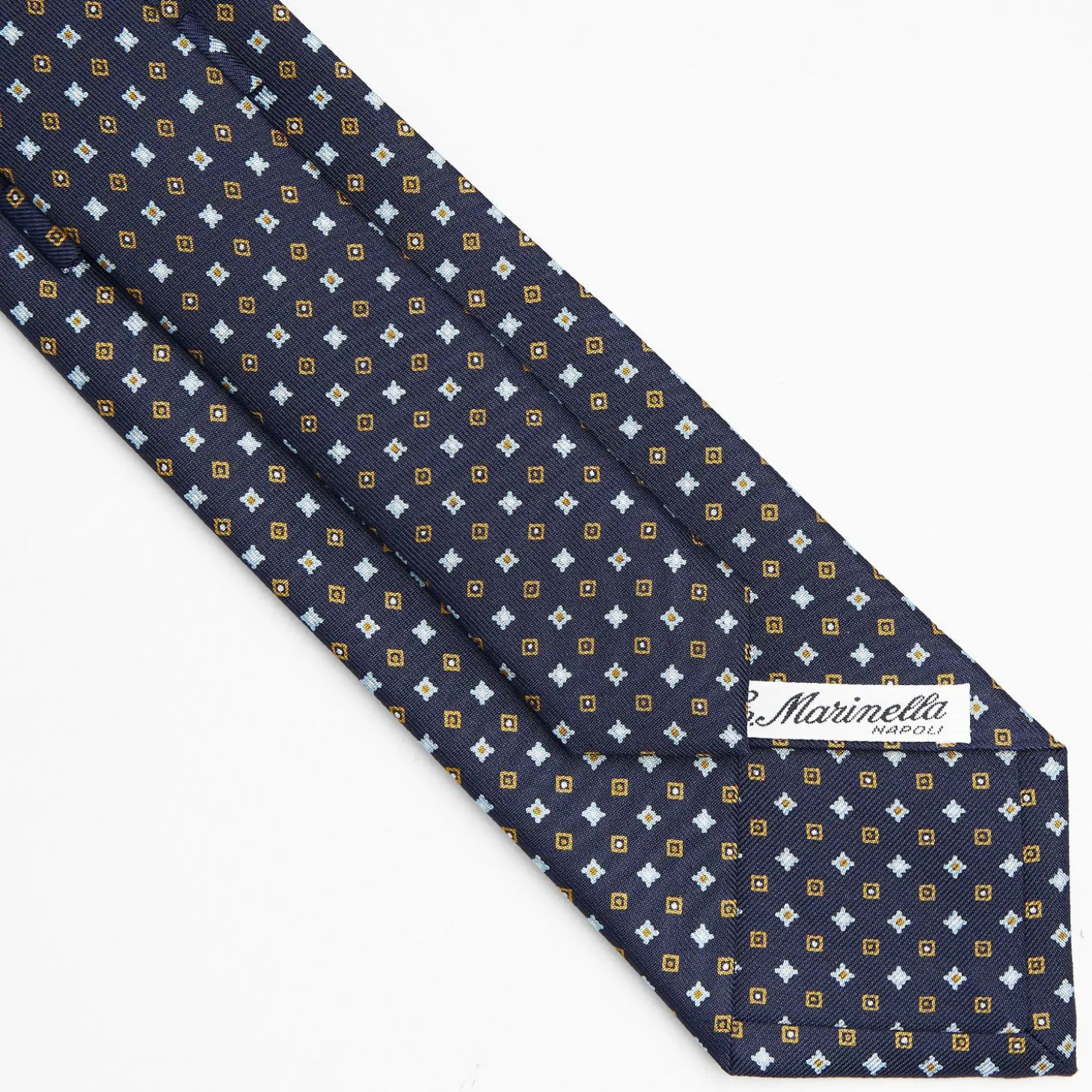 Dark Blue Sartorial Classic Silk Tie - Small Flower Pattern