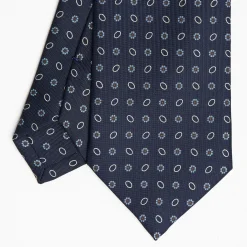 Dark Blue Sartorial Classic Silk Tie Small Flower Pattern