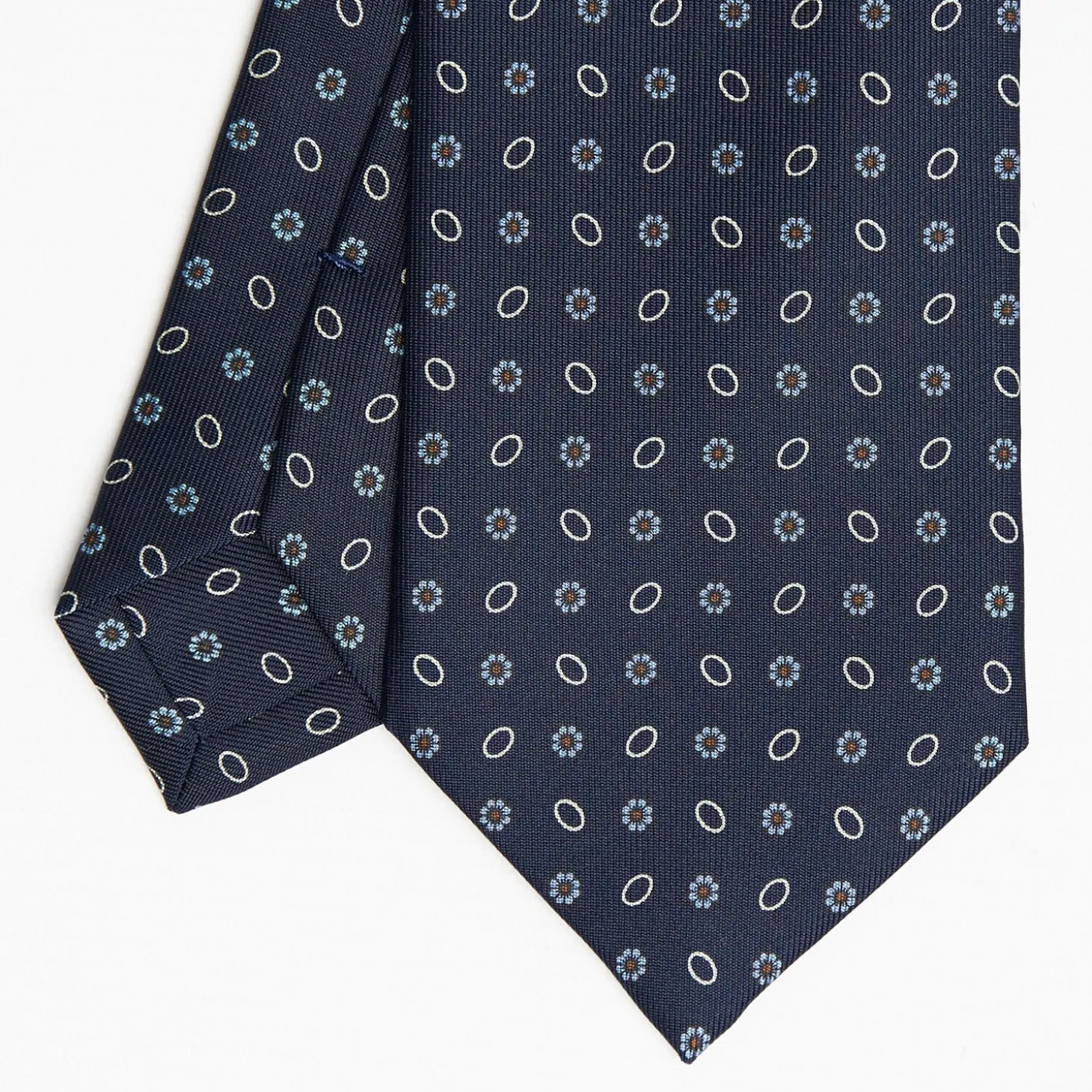 Dark Blue Sartorial Classic Silk Tie Small Flower Pattern