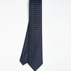 Dark Blue Sartorial Classic Silk Tie Small Flower Pattern