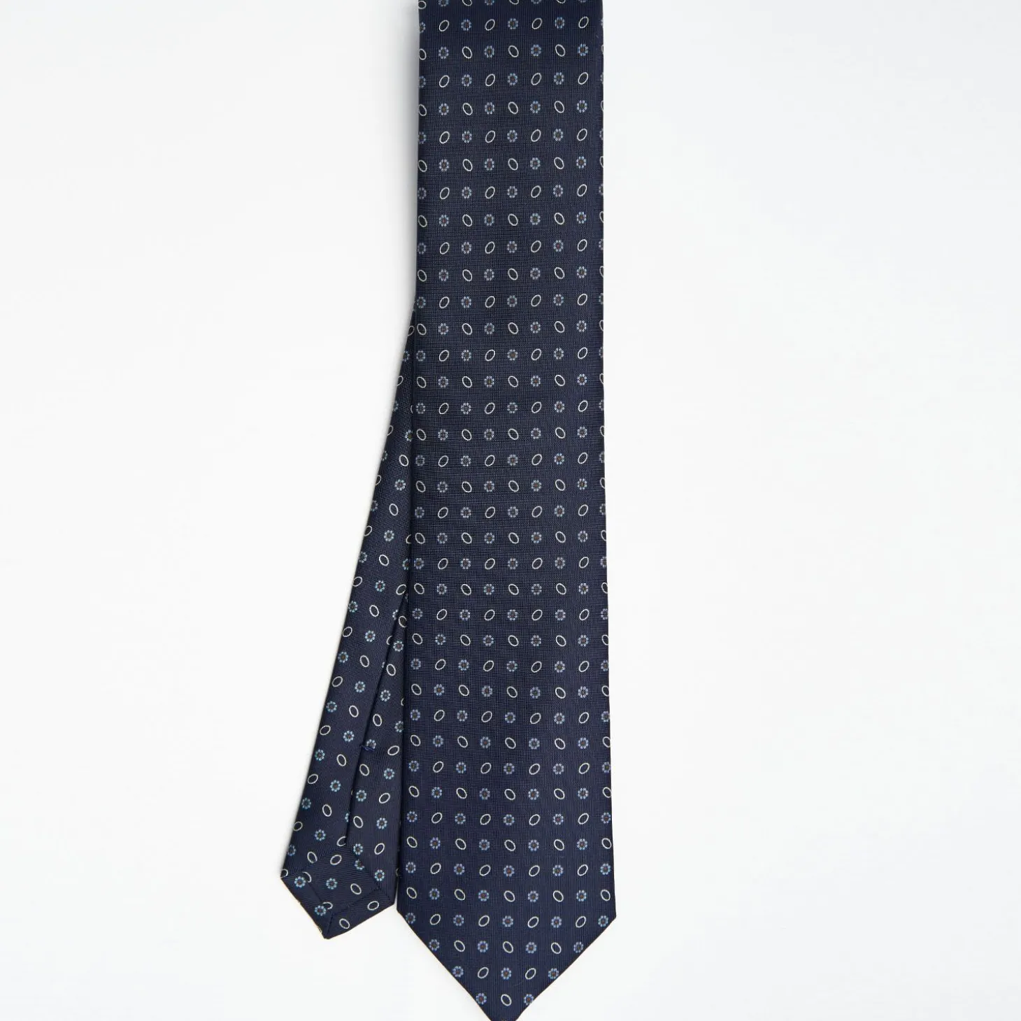 Dark Blue Sartorial Classic Silk Tie Small Flower Pattern