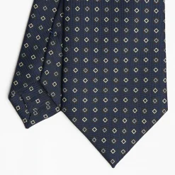 Dark Blue Sartorial Classic Silk Tie Small Geometric Pattern