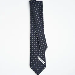 Dark Blue Sartorial Classic Silk Tie Large Flower Pattern
