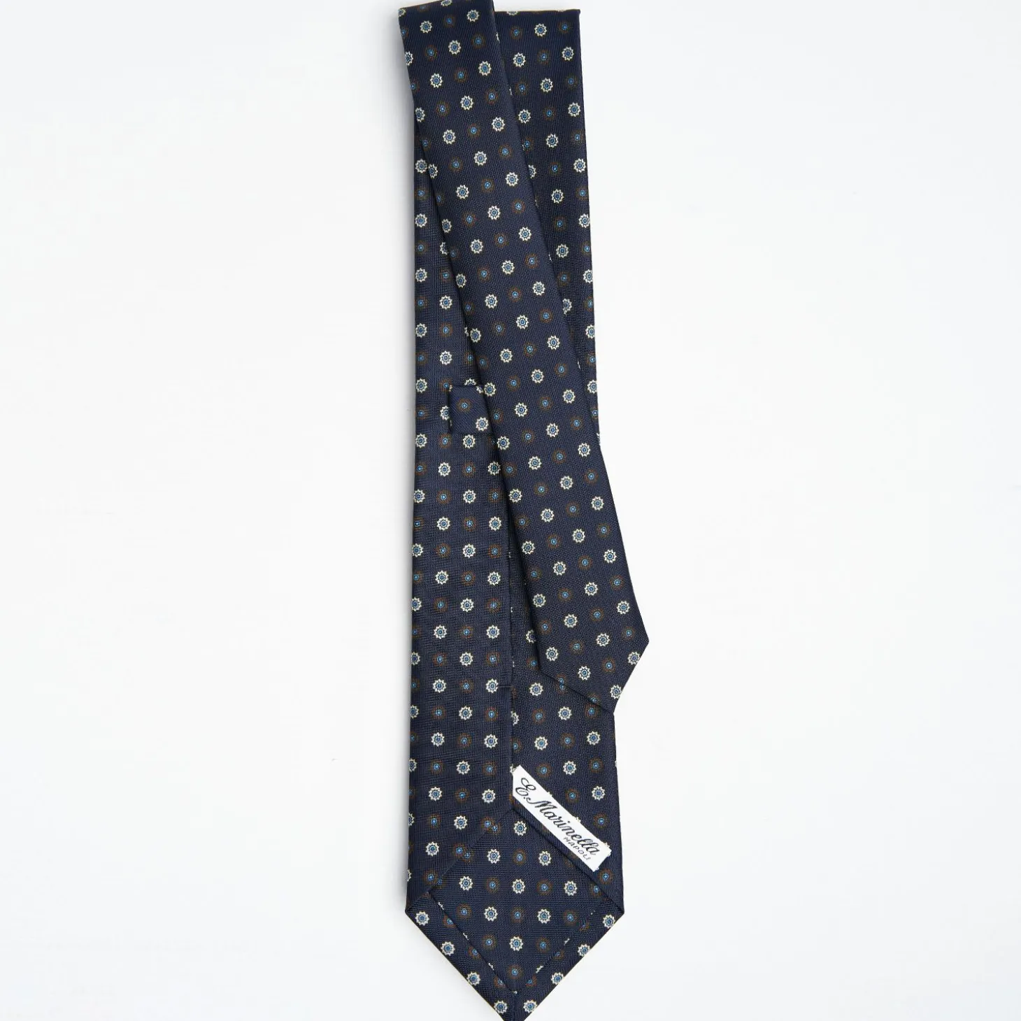 Dark Blue Sartorial Classic Silk Tie Large Flower Pattern