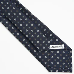Dark Blue Sartorial Classic Silk Tie Large Flower Pattern
