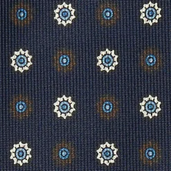 Dark Blue Sartorial Classic Silk Tie Large Flower Pattern