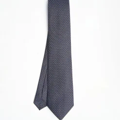 Dark Blue Sartorial Classic Silk Tie - Small Flower Pattern
