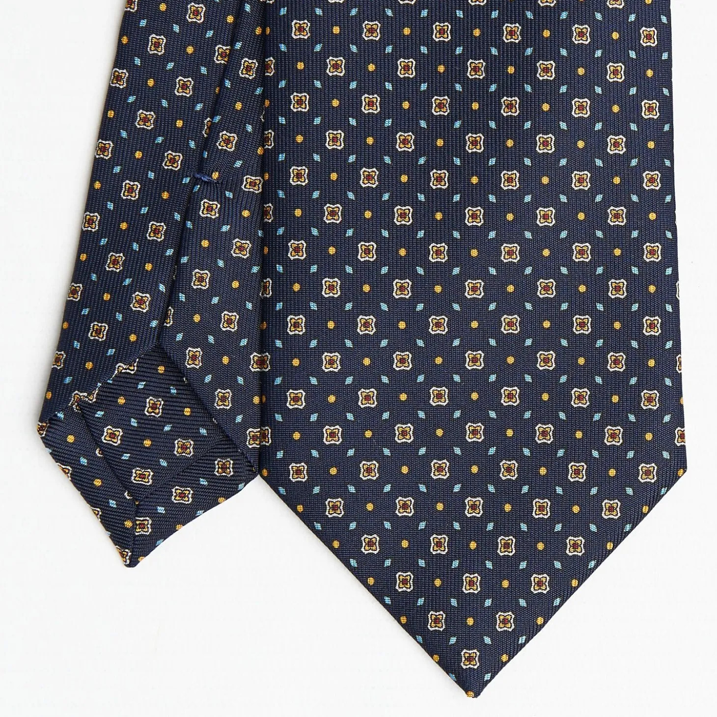 Dark Blue Sartorial Classic Silk Tie Small Flower Pattern