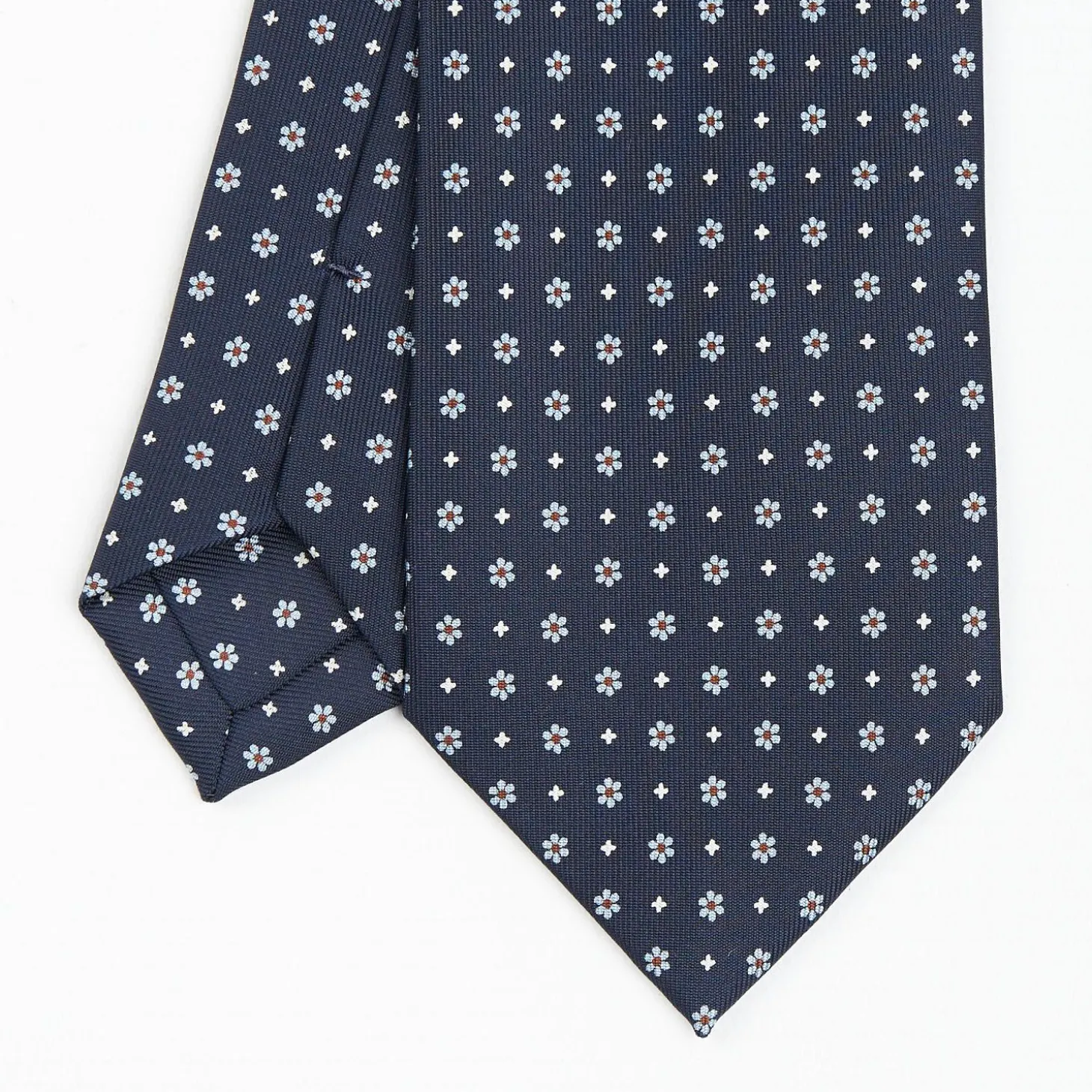 Dark Blue Sartorial Classic Silk Tie - Small Flower Pattern