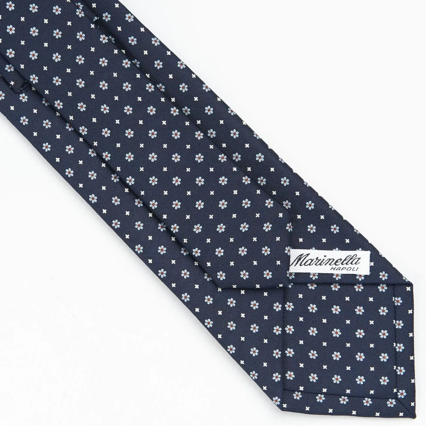 Dark Blue Sartorial Classic Silk Tie - Small Flower Pattern