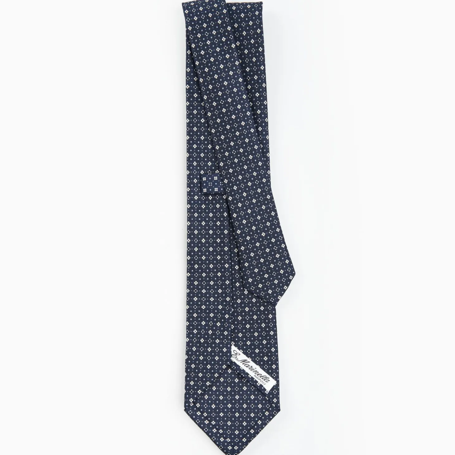 Dark Blue Sartorial Classic Silk Tie - Small Flower Pattern