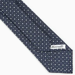 Dark Blue Sartorial Classic Silk Tie - Small Flower Pattern