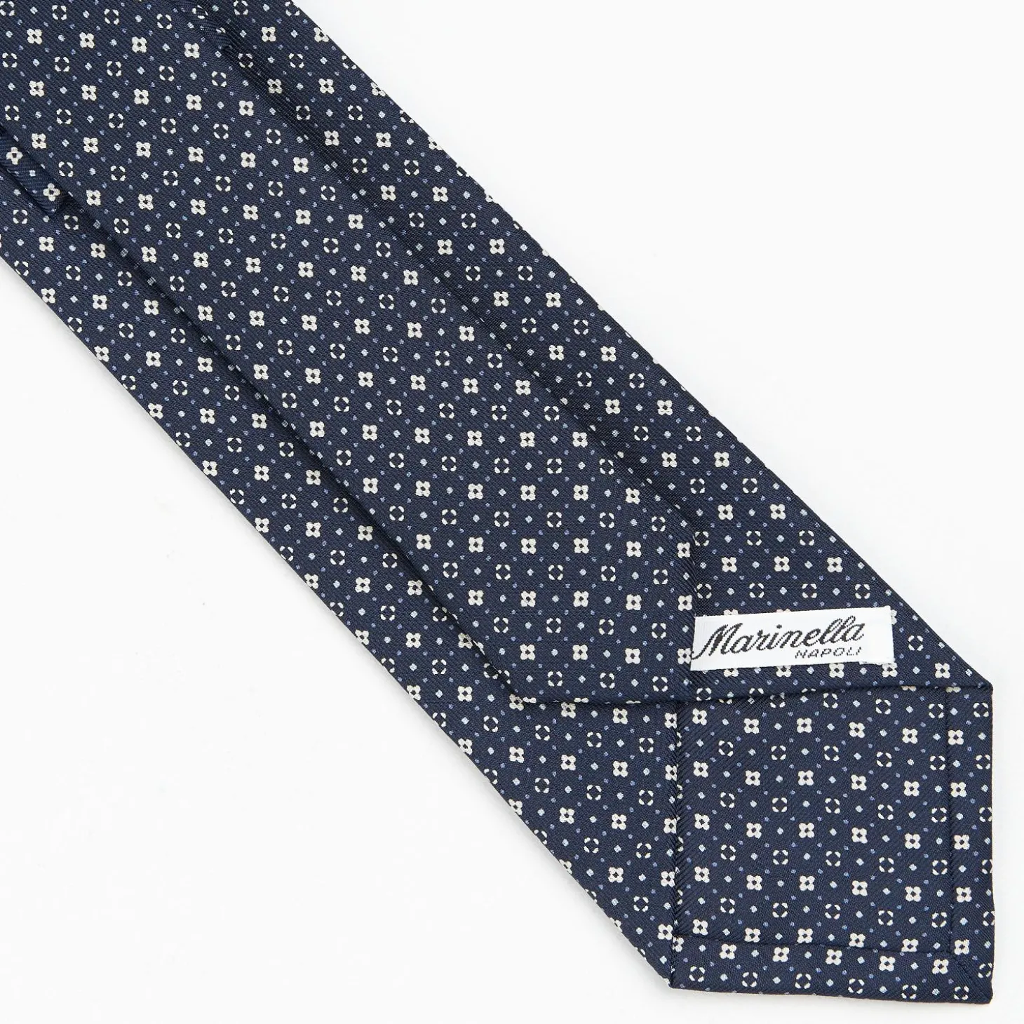 Dark Blue Sartorial Classic Silk Tie - Small Flower Pattern