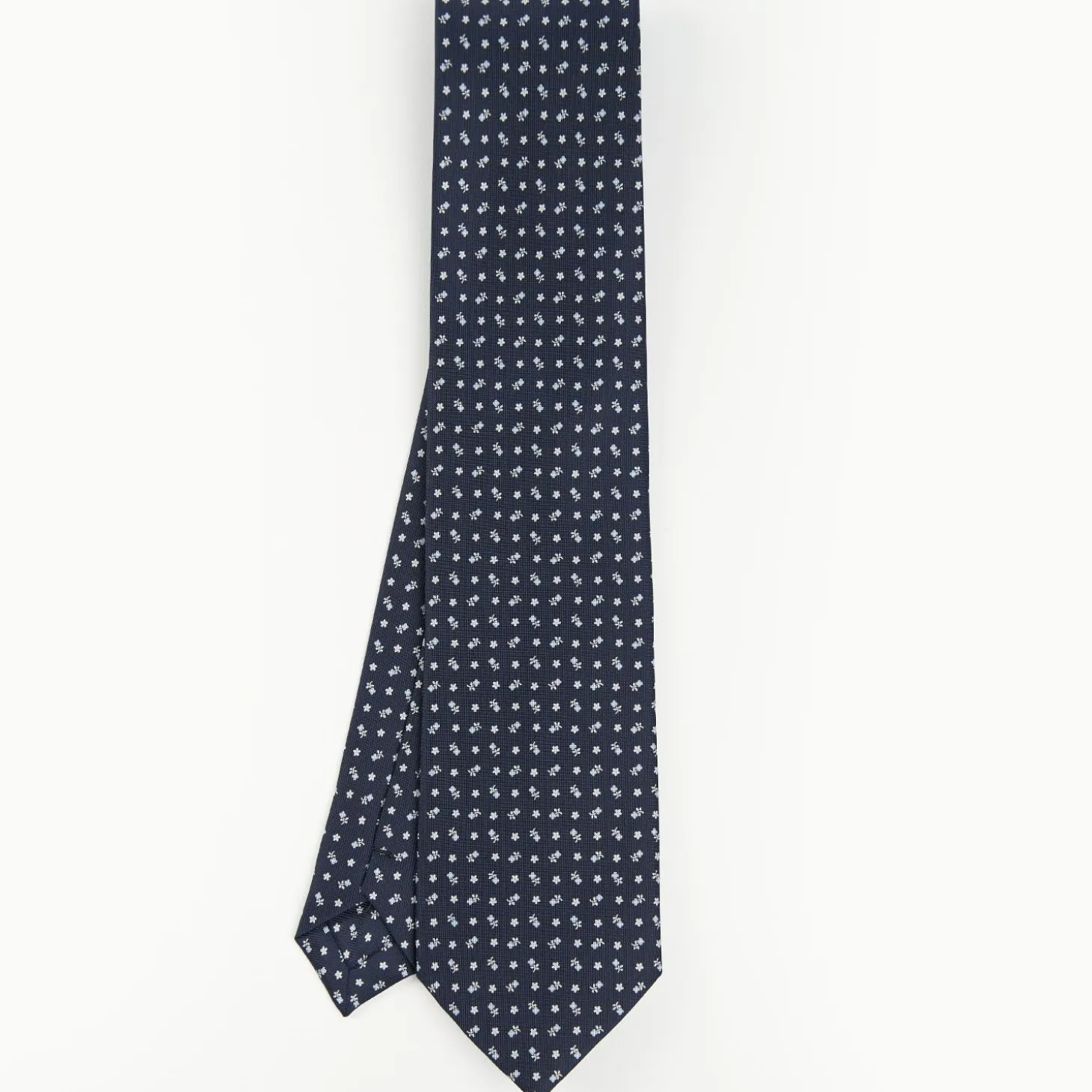 Dark Blue Sartorial Classic Silk Tie - Small Flower Pattern