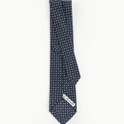 Dark Blue Sartorial Classic Silk Tie - Small Flower Pattern