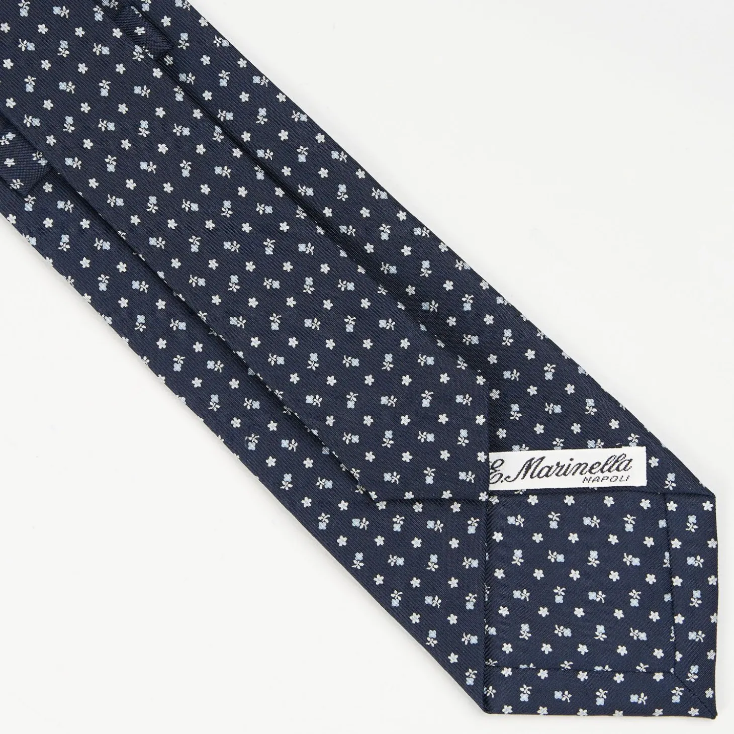 Dark Blue Sartorial Classic Silk Tie - Small Flower Pattern