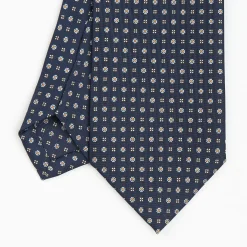 Dark Blue Sartorial Classic Silk Tie - Small Flower Pattern