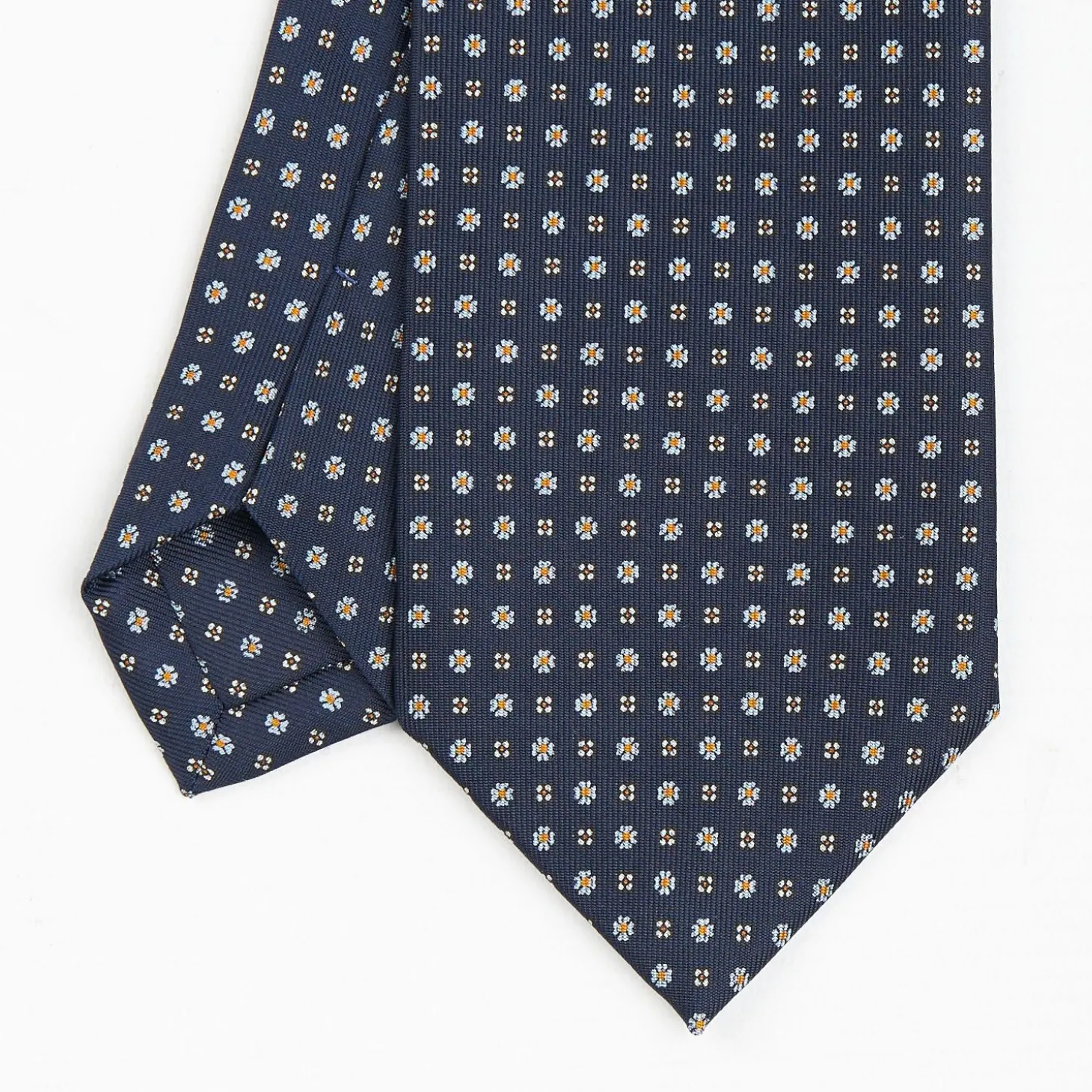 Dark Blue Sartorial Classic Silk Tie - Small Flower Pattern