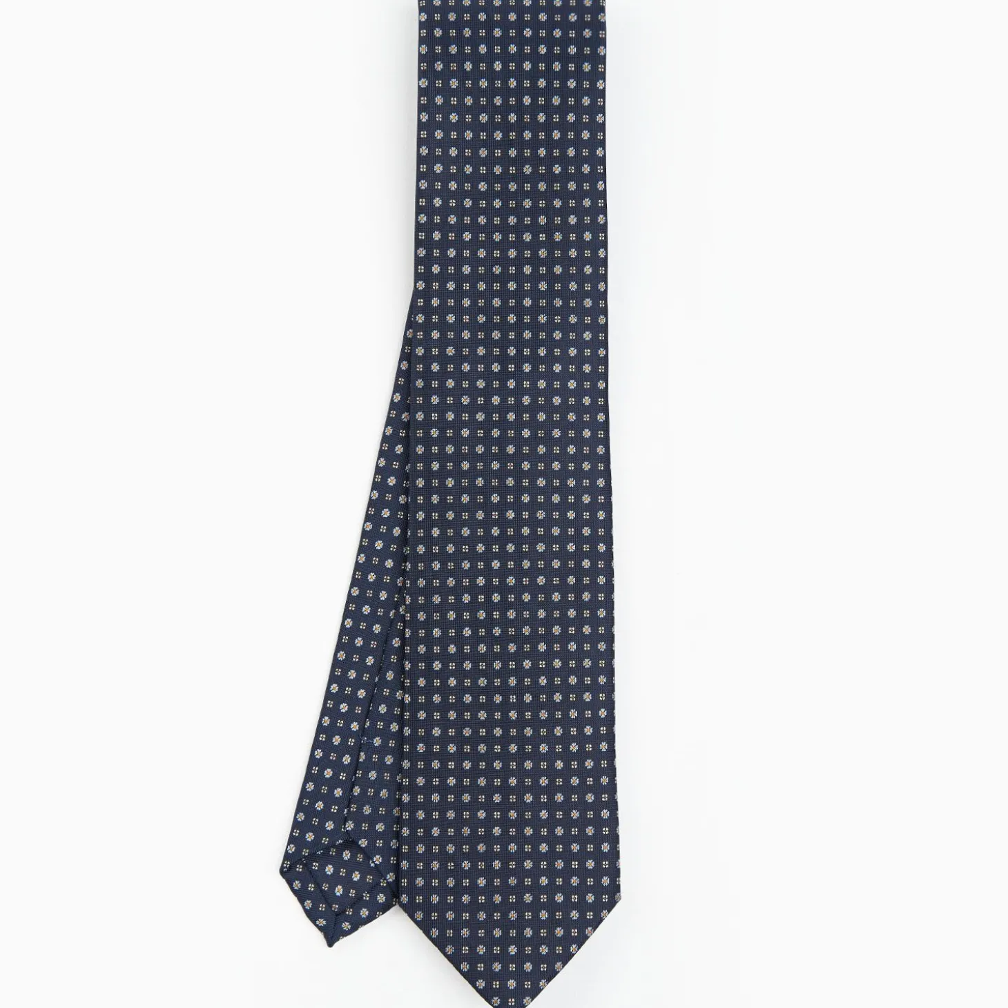 Dark Blue Sartorial Classic Silk Tie - Small Flower Pattern