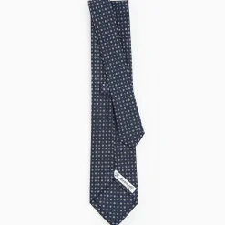 Dark Blue Sartorial Classic Silk Tie - Small Flower Pattern
